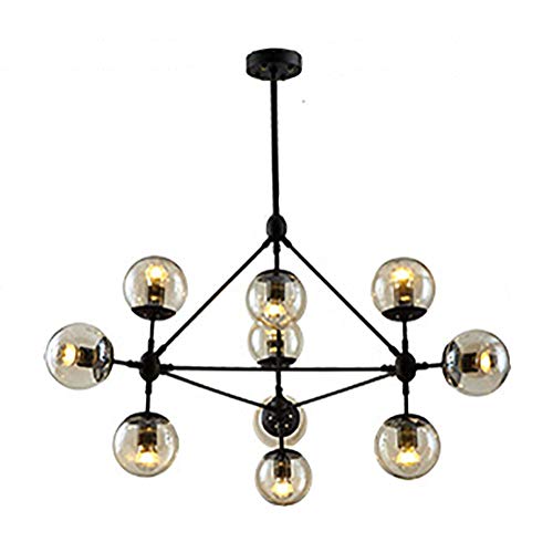 Lustre nordique noir avec suspensions boules en verre pour salon