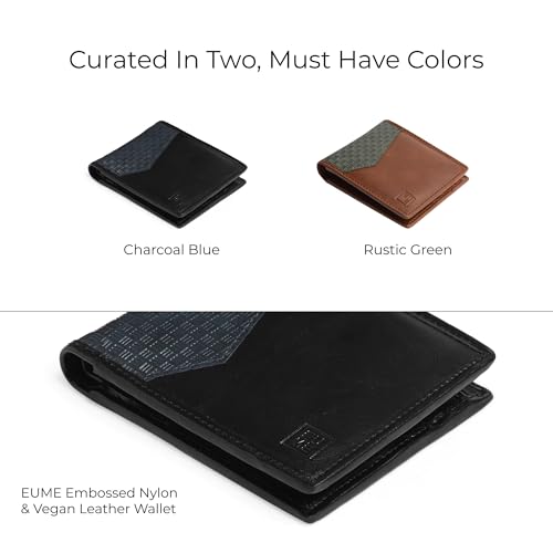 Image of EUME Nova Wallet for Men, Charcoal Blue | Slim Bifold Premium Vegan Leather | 6 Card Slots, 2 Compartments, 2 Slip Pockets | Stylish & Durable Men Wallet | Perfect for Everyday Use