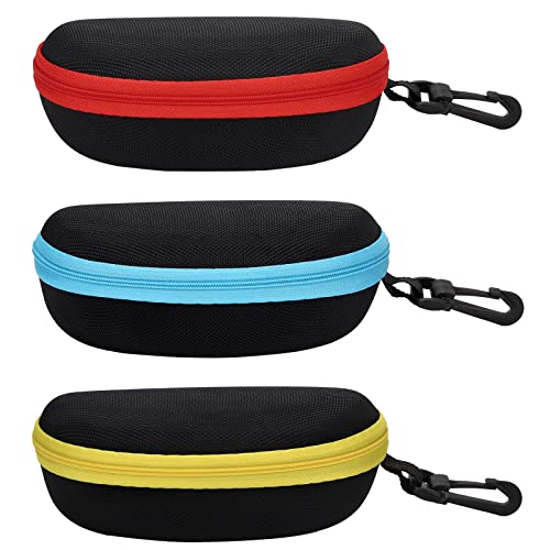 Image of molshine 3 Pieces Portable Hard Shell Sunglasses Case, Zipper Eyewear Eyeglasses Case with Hook for Women Men Travel Sports