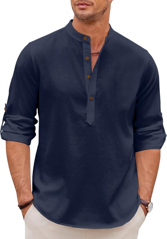 macsivo Men's Cotton Blend Solid Short Kurta with Mandarin Collared Full Sleeve Drawstring Stylish Straight Length | Kurta for Man-picture-20