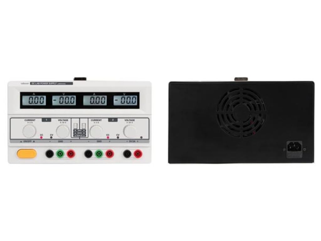 Velleman Suministro de Laboratorio, Ajustable, 2 x 0-30 VCC/0-3 A, + 5 VCC Fijo/3 A, limitación de Corriente, protección contra Cortocircuitos, 4 LCD, Pantallas Grises