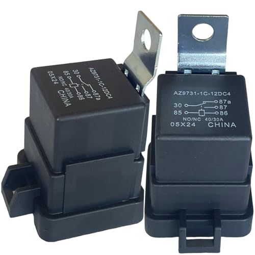 2PCS AZ9731-1C-12DC4 12V Mini-ISO SPDT 5-Pin Relay, 40A NO/30A NC, Sealed, Steel Bracket – Compatible with 30/85/86/87/87a Sockets, TE 5-160558-9/5-160526-9, ST9721-U1/U2/U3
