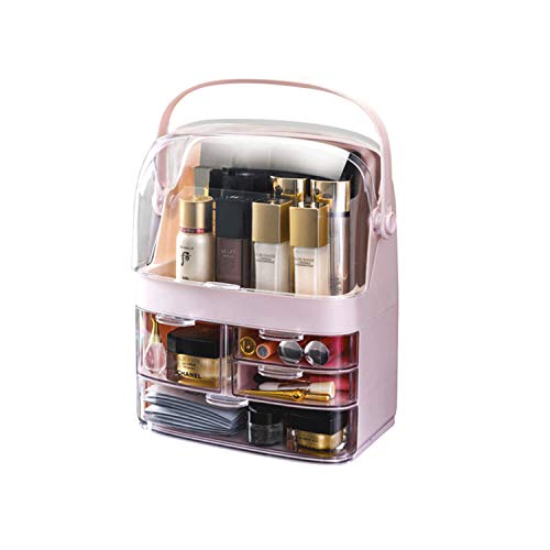 最安値 Xyxh 化粧品収納ボックス コスメボックス コスメ収納 化粧品 収納 持ち運びが容易 防塵 防水 浴室 洗面所 オシャレ 透明 引き出し 幅27cm X 奥行 5cm X 高さ40 5cm ピンク色 の価格比較