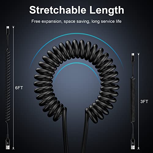 Android Auto Coiled Usb C Charger Cable Fast Charging Type C Charge Cord For Cell Phone Samsung Galaxy A54/A24/A34/A23/A14/S23 S22 Ultra/S23+/A13/A53/A03S/S21,Retractable Extension Usb C Cable For Car #TOP5