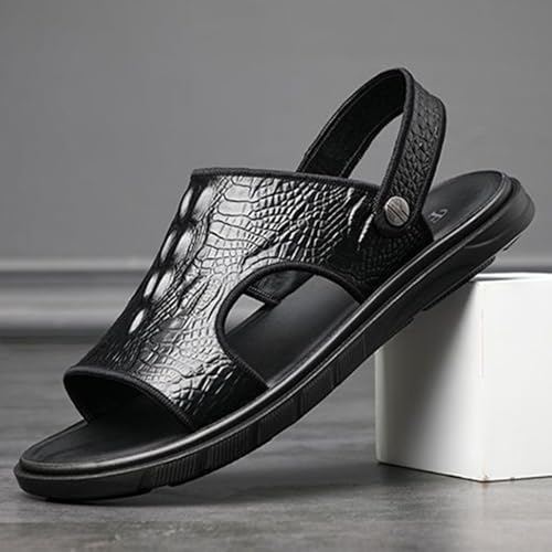 Men'S Pu Leather Flat Sandals Retro Leather Print Soft Bottom Non-Slip One-Step Beach Sandals Suitable For Driving Walking Work4