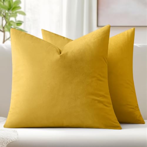 Image of MIULEE Pack of 2, Velvet Soft Soild Decorative Square Throw Pillow Covers Set Cushion Case for Sofa Bedroom Car 18 x 18 Inch 45 x 45 Cm