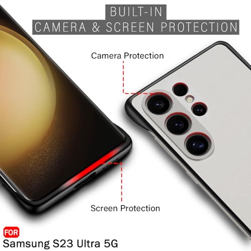 Image of TheGiftKart Hybrid Ultimate Slim Back Case Cover for Samsung Galaxy S23 Ultra 5G | Camera & Screen Protection | Frosted Matte Translucent Hard Back Cover for Samsung S23 Ultra (PC & TPU, Black Bumper)