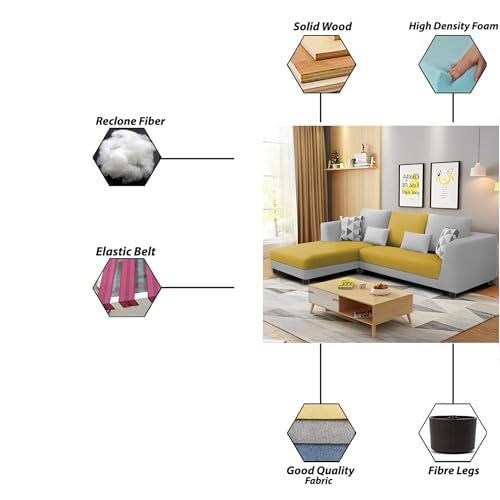 Image of Galib LHS 4 Seater L Shape Sofa Set for Living Room (Yellow Grey Fabric) Premium Fabric Sofa