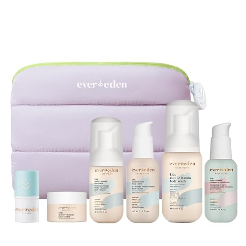 Evereden Kids Travel Set and Baby Lip Balm - Clean & Vegan 6-Piece Skin Care Set for Kids | Multi-Vitamin set - Body Wash, Lotion, Face Wash, Cream, Shampoo & Conditioner in a Puffy bag | TSA-approved image 5
