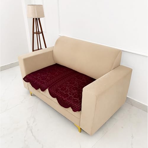 Image of Homerz Premium 'Surya Series' Sofa Cover | Stylish Sofa Protector | Net Fabric | Anti-Stain & Washable Slip Cover Exact Size Antislip (Flower Valley Maroon, 2 Seater, Only Seat Cover)