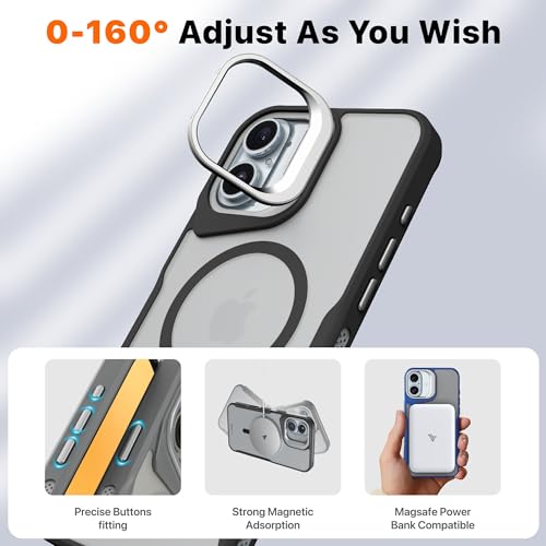 Image of eller sante Roxane Magpro Back Cover Case for iPhone 16 Plus Scratch Resistant Camera Screen Protector TPU Shockproof with Stand Holder Mag-Safe Wireless Charging- Black