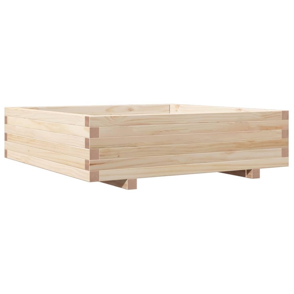 Jardinera de jardín de madera maciza de pino, 90 x 90 x 26,5 cm, para plantas y flores, amplio contenedor rústico con marco robusto para hierbas aromáticas y decoración exterior