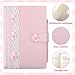 Thenshop 3 Pcs Pink Bow Journal Christmas Coquette Gift Set A5 Hardcover Leather Lace Pink Diary with Crystal Bow Pen & Box Aesthetic Preppy Notebook Cute Xmas Birthday Gift for Women Girls