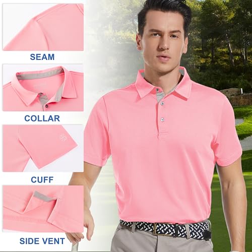Image of Mens Golf Shirt Short Sleeve Moisture Wicking Dry Fit Performance Solid Pique Collared Golf Polo Shirts for Men