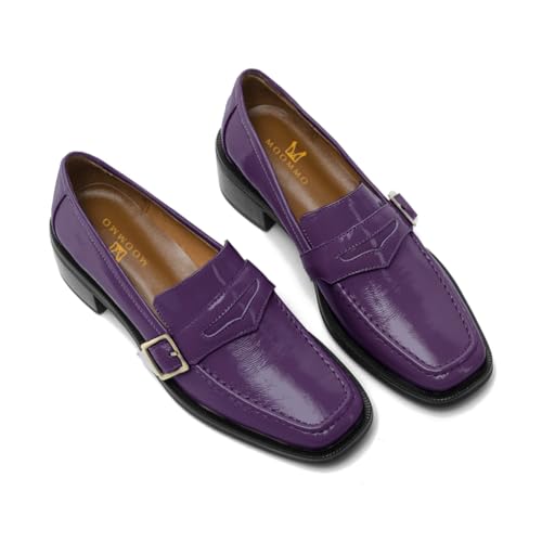 Image of MOOMMO Women Chunky Heel Penny Loafers Square Toe Buckle Slip On Comfort | Office Ladies Loafer Pumps 2 inch Stacked Block Heel Dress Loafers Oxfords Walking Dress Shoes Casual Size 4-11 M US