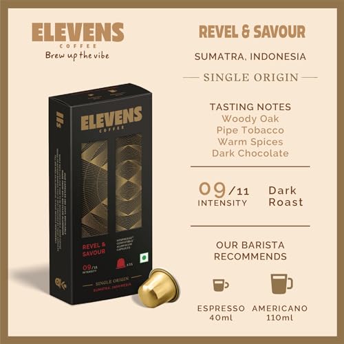Image of ELEVENS COFFEE | Variety Pack 1 | Coffee Capsules | 100% Arabica & Robusta | 44 Aluminium Coffee Pods (11 x 4 Flavours) | Dark Roast | Intensity 8-10 | Compatible with Nespresso