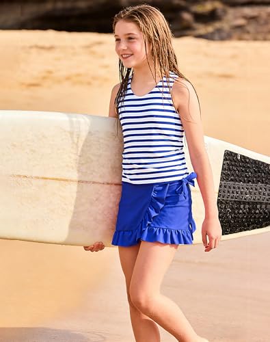 Image of Girls Swimsuits 3 Piece Tankini Bathing Suit Set Cute Bikini Swimwear with Cover Ups Beach Skirt 5-16 Years