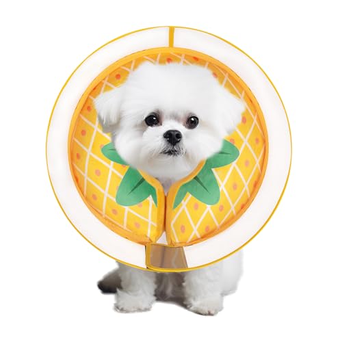 Image of Inflatable Dog Cone Collar for Large Medium Small Dogs, Soft Dog Donut Collar Adjustable Recovery Cone for Pets After Surgery, Extra Enhanced Anti-Licking Guard Shield (Pineapple, Medium)