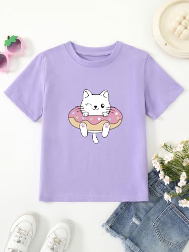Image of Girl's Cute Cat Graphic T-Shirts Funny Animal Lover Tee