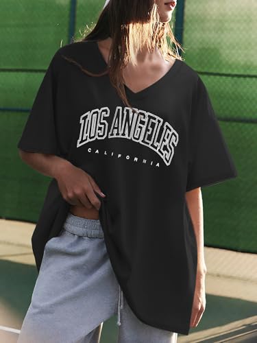 Image of ATHMILE Womens Oversized Shirts V Neck Plus Size Spring Workout Summer Tops Beach Vacation 2026 Gym Clothes Basic Tee