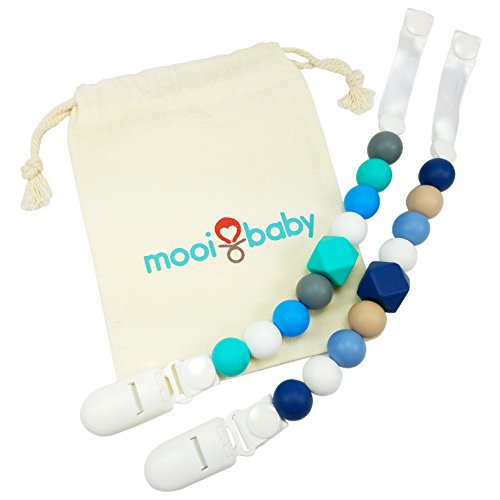 mooi baby Pacifier Clip 2 Pack Silicone Baby Teething Pacifier