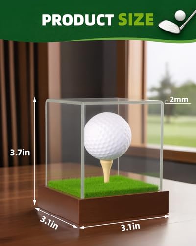 Image of Fitense Golf Ball Display Case - Clear Acrylic Cube with Solid Wood Base & Tee, Anti-Dust Transparent Holder for Single Golf Ball, Ideal for Collectibles, Souvenirs & Gifts, Display Special Golf Balls