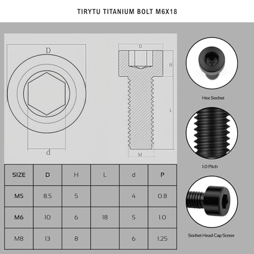Image of Lightweight Titanium Bolts M6x18 Hex Socket Screws, Black, 6PC
