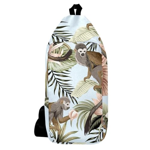 Sac à dos à bandoulière singe tropical multicolore pour randonnée et voyage