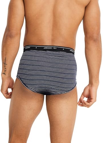 Jockey Men's Underwear Classic Full Rise Brief - 3 Pack, Navy Scholastic Stripe/Shower/Deep Sangria, 402