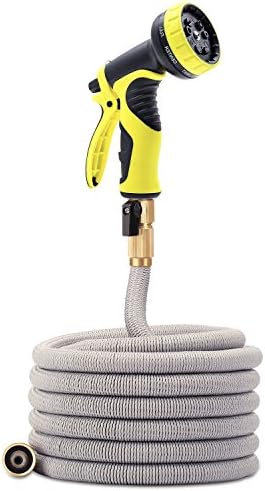 Podura 25ft Premium Strongest Magic Garden Hose Flexible Expandable Stretch Hosepipe with 9-Pattern Spray Nozzle for All Watering Needs - (25ft, Grey)