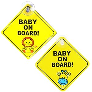 2PCS Baby on Board Sign for Car Warning, Removable Kids Safety Warning Sticker Sign for Car Warning with Suction Cups…