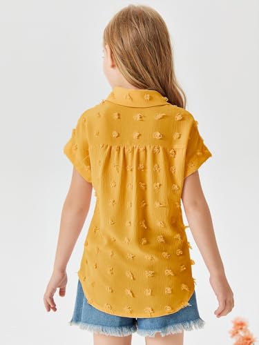 Image of Haloumoning Girls Button Down Shirts Short Sleeve Kids Casual Chiffon Blouse Summer Tops T-Shirt