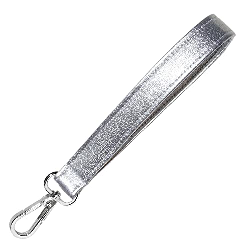 Metallic Silver Wristlet Strap - Handbag Strap - Vegan Faux Leather - 3/4 x 6 Inch With Swivel Clip - 8 Inch Total Length - Handmade by Green Acorn Kitchen