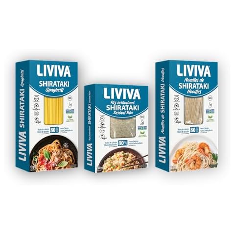 LIVIVA Dried Shirataki Plant-Based Gluten Free Trial Pk (1 Spaghetti 1 Noodles 1 Rice) – Konjac Spaghetti - Taste & Cook like regular Spaghetti & Rice – Vegan, Halal, Kosher, Non-GMO, Plant-Based, Best Stir-Fry with Veggies and Protein Cover