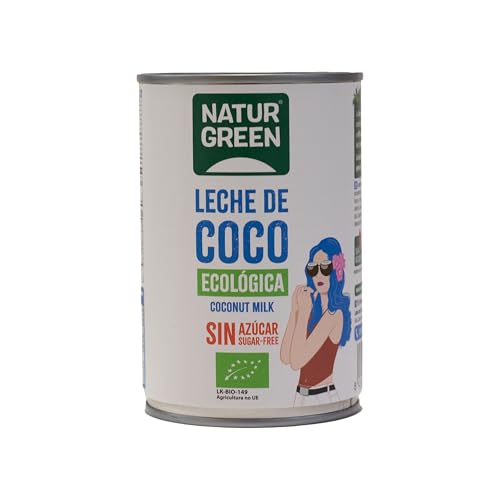 NaturGreen - Leche de Coco BIO, Cremosa, Ecológica, Sin Azúcar, 100% Vegan, Sin Lactosa, Sin Gluten - 400 ml