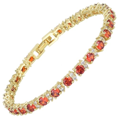 Image of RIZILIA Eternity Tennis Bracelet & Round Cut Red Garnet Color Cubic Zirconia in 14K Yellow Gold Plated, 18 cm (7 Inch)