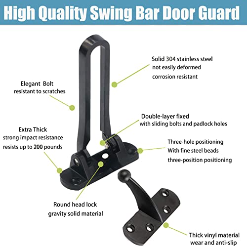 Litensh Türkettenschloss für Haustür, Schwingstange Türschutzschloss, Sicherheitstürkettenriegel für Zuhause Wohnung Hotel Schlafsaal (Schwarz)