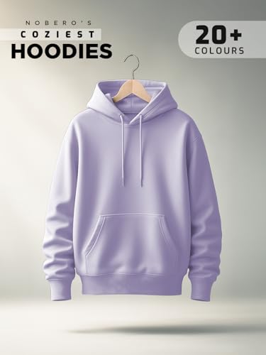 Image of NOBERO Oversized Solid Hooded Sweatshirt for Men | Oversized Hoodie for Men | Hooded Pullover | Cotton Rich Printed Hoodie 280 GSM Fleece