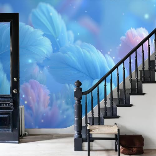 Papier peint panoramique plumes 3D bleu royal 250x175cm pour salon et chambre - 5