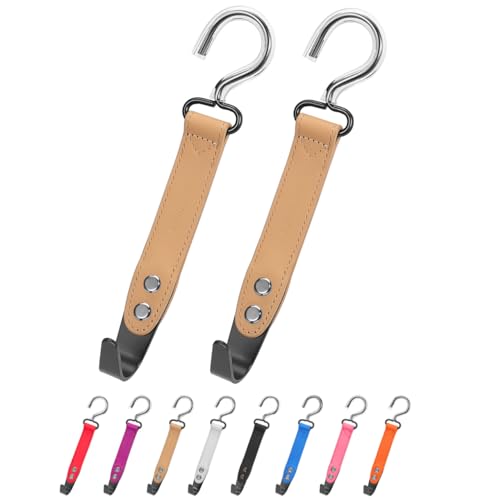 Image of 2-Pack Car Hook Holder - Leather Headrest Hooks for Purses & Bags, SUS304 (Light Brown)