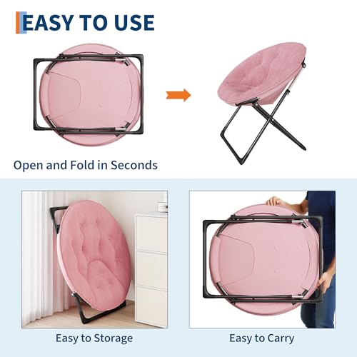 Saucer Chair, Oversized Foldable Floor Chair, Non-Slip Plush Seat for Teens/Adults, Bedroom/Dorm Lounge Chair, Pink