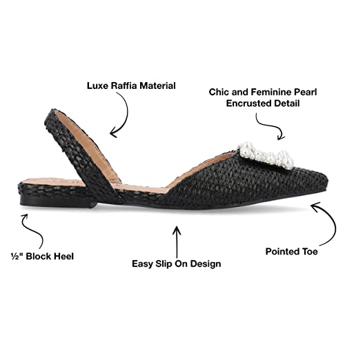 Journee Womens Slingback Jewel Pointed Toe Ballet Flats Slip On Shoes Raffia Pearl Hannae Slides2