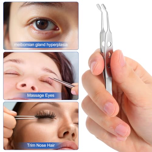 ULTECHNOVO Meibomian Gland Expressor, Combination Stainless Steel Eyelid Massage Round Tip Squeeze The Eyelid to Unclog The Eyelid Clip for Issue Dry Eyes - Image 2