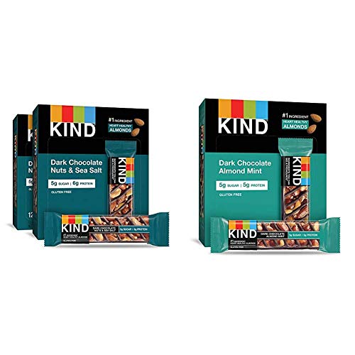 KIND Bars, Dark Chocolate Nuts & Sea Salt, Gluten Free, 1.4 Ounce Bars, 24 Count & Bars, Dark Chocolate Mint, Gluten Free, Low Sugar, 1.4oz, 12 Count