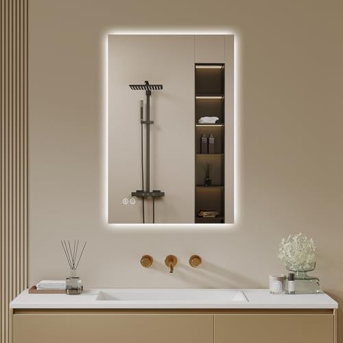 Archaluxe Badspiegel-mit-Beleuchtung 40x60cm - LED Badezimmerspiegel Badezimmer Spiegel mit Beleuchtung Touch-Schalter Dimmbar 3 Lichtfarben - Wandspiegel Led Spiegel Bad - Horizontal/Vertikal