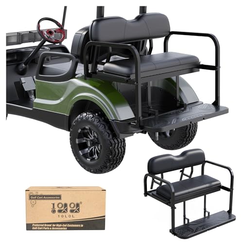 10L0L Rear Flip Folding Seat Kit for Yamaha Drive2 2017-Up Golf Cart Steel Frame Rear Back Seat with Flip Cargo Deck Platform Black
