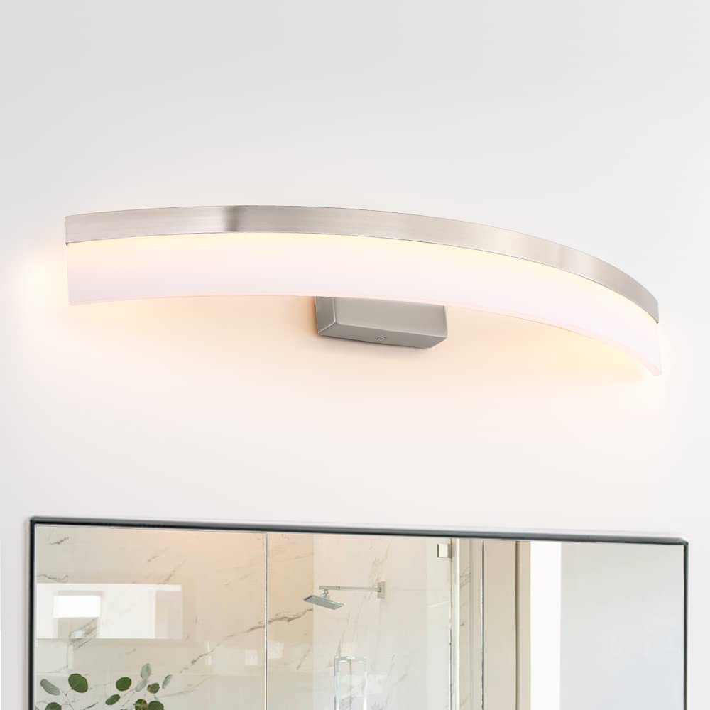 ARPENTER 26.6" LED Bathroom Vanity Light Bar, 20W 3000K Soft White Light Modern Curved Brushed Nickel Vanity Lighting Fixtures for Bathroom Over Mirror, Frosted Shade…