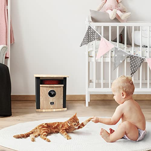 Heat Storm Portable Electric Space Heater, 1500-Watt Cabinet Infrared Quartz Element Heater With Digital Thermostat, Remote Control, Washable Filter Modern Design (Beige) #TOP5