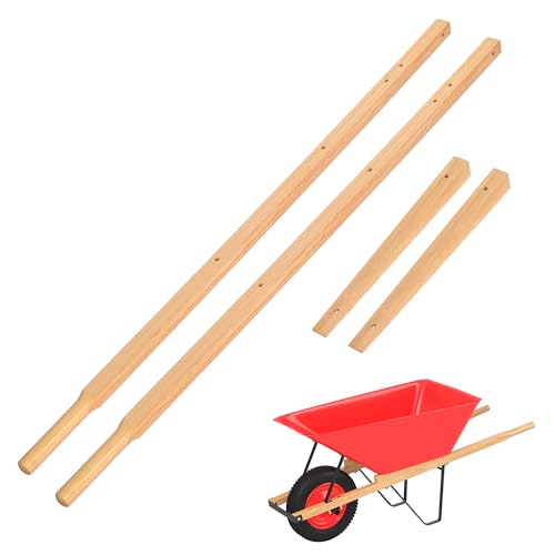 WYJREES Wheelbarrow Handles Wooden Replacement Kit with 2 Wheelbarrow Wedge Heavy Duty 58-Inch Wooden Handles with Pre-Drilled Holes Wheelbarrows and Replacement Parts