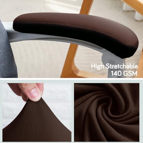 Image of HOKIPO 'SereneSolids' 140 GSM Armrest Covers for Office Chair (Elastic Style), 1 Pair, Coffee (AR-5933-CFE)